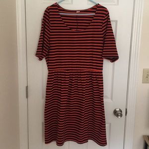 Navy and Red Striped Dress. 3/4” Sleeves. Size: XL